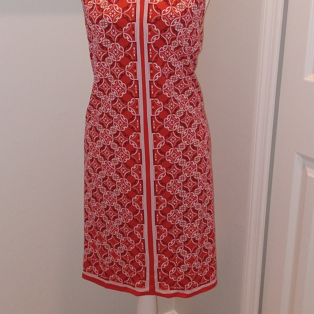 Max Studio Red and White Patterned Midi Dress
